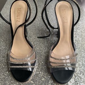 Schutz black embellished formal heel sandals